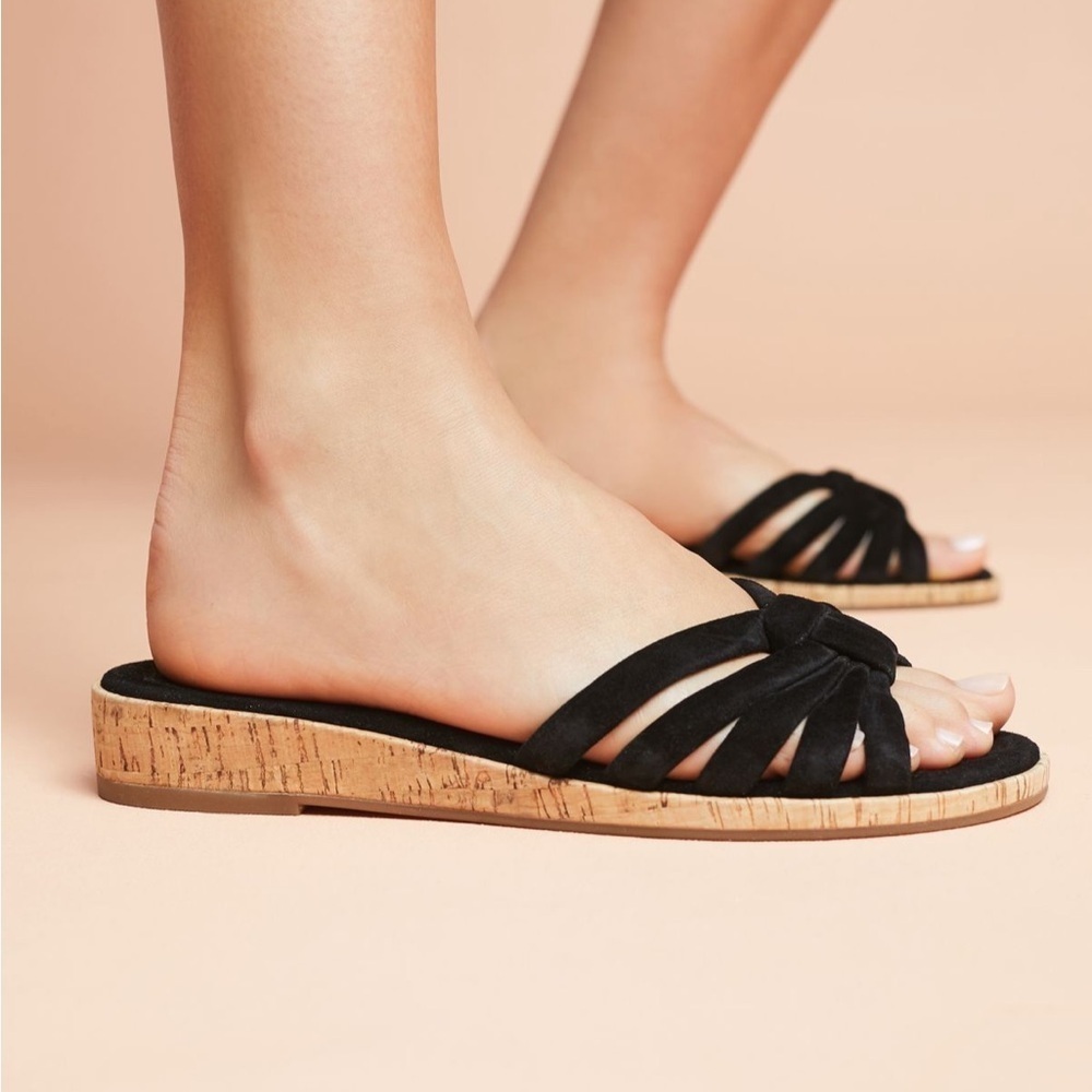 Splendid Black and Tan Slip-On Sandals with Woven Straps